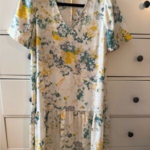 a new day Abstract Floral Midi Dress - Yellow and Green